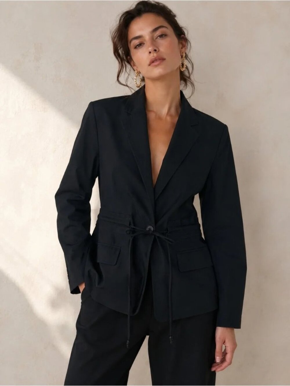 🆕ULLA JOHNSON Marisol Cotton Drawstring Blazer Jacket Small Black